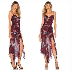 NICHOLAS Silk Floral Dress Asymmetrical High Slit Size 4